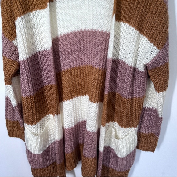 Debut Striped Open Front Long Cardigan Sweater S/M Pink Orange - Picture 3 of 4